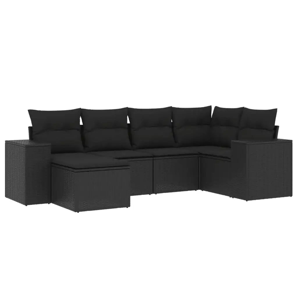 Set Divano da Giardino 6 pz con Cuscini Nero in Polyrattan - homemem39