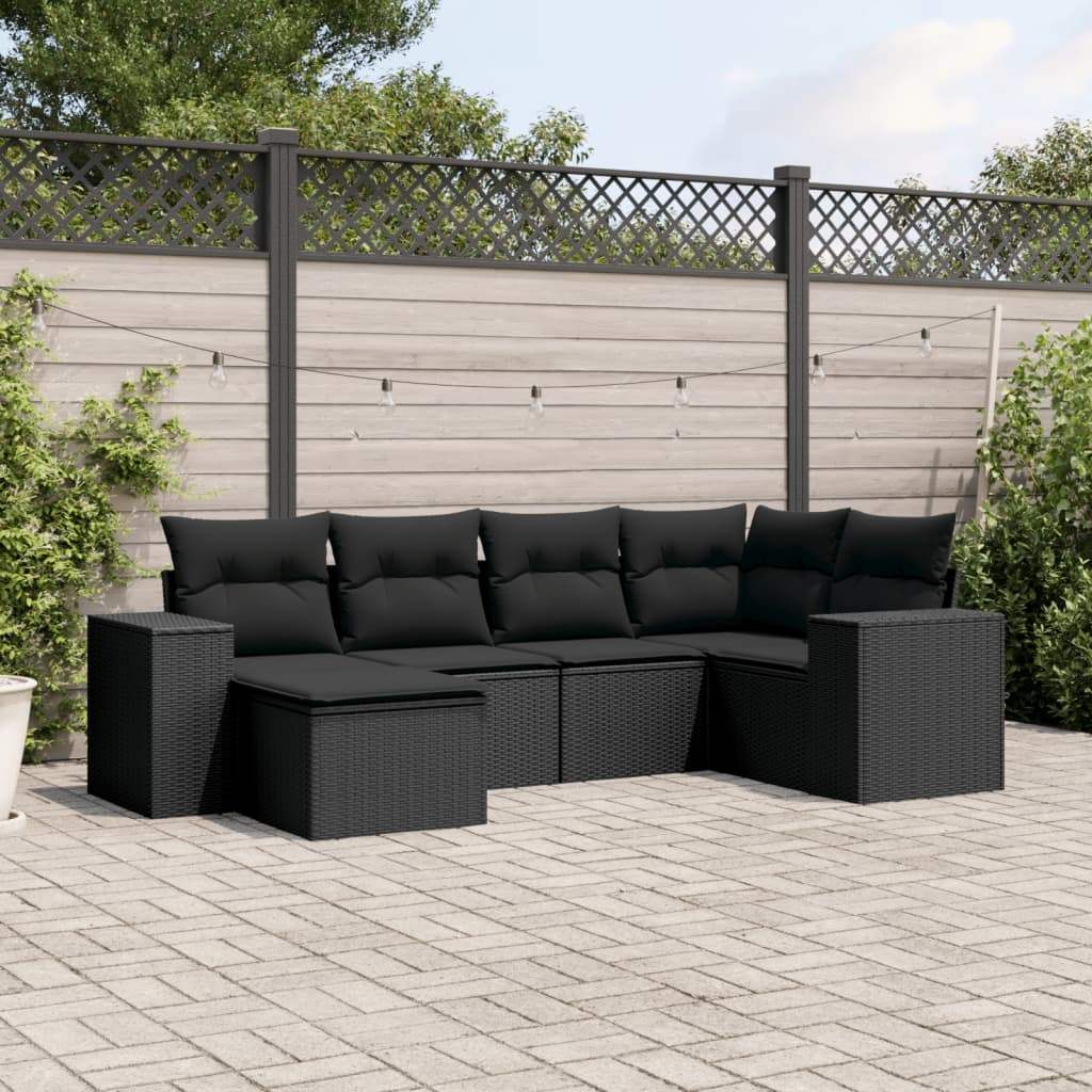 Set Divano da Giardino 6 pz con Cuscini Nero in Polyrattan - homemem39
