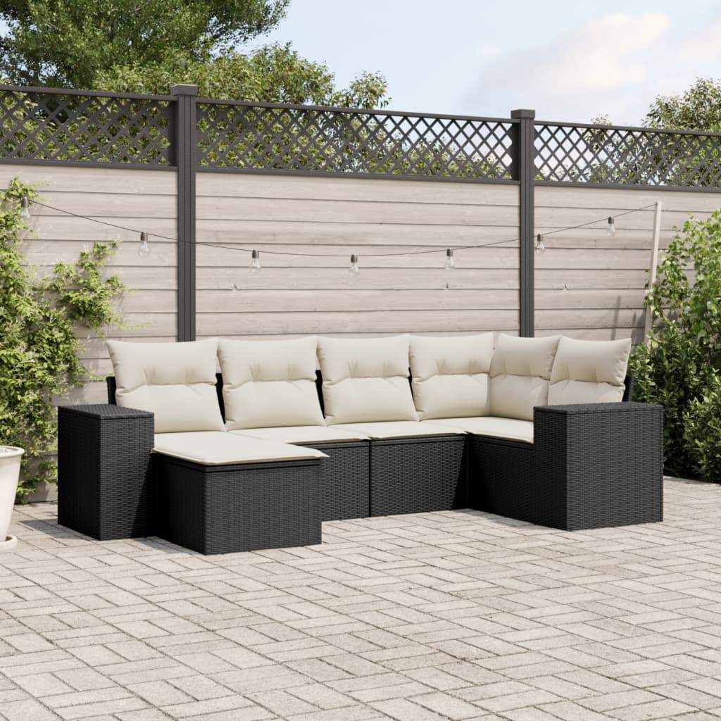 Set Divano da Giardino 6 pz con Cuscini Nero in Polyrattan - homemem39