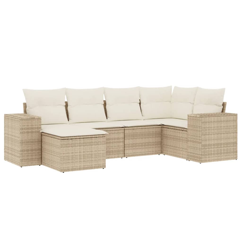 Set Divano da Giardino 6 pz con Cuscini Beige in Polyrattan