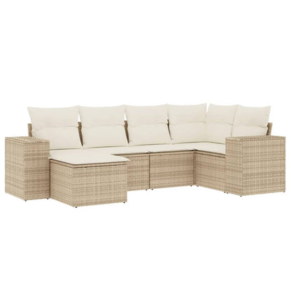 Set Divano da Giardino 6 pz con Cuscini Beige in Polyrattan