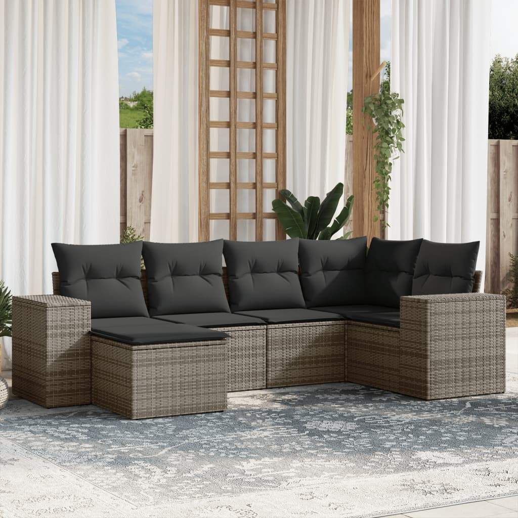 Set Divano da Giardino 6 pz con Cuscini Grigio in Polyrattan - homemem39