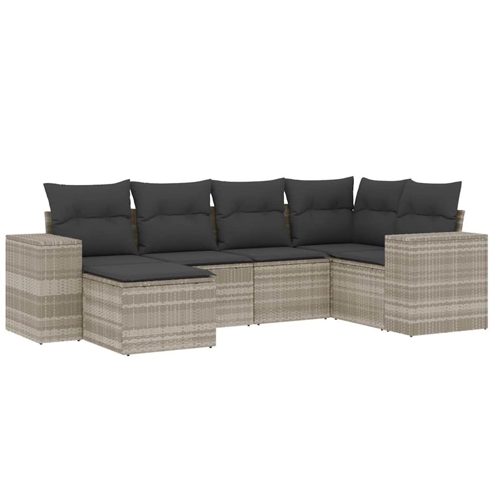Set Divano da Giardino 6pz con Cuscini Grigio Chiaro Polyrattan