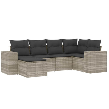 Set Divano da Giardino 6pz con Cuscini Grigio Chiaro Polyrattan
