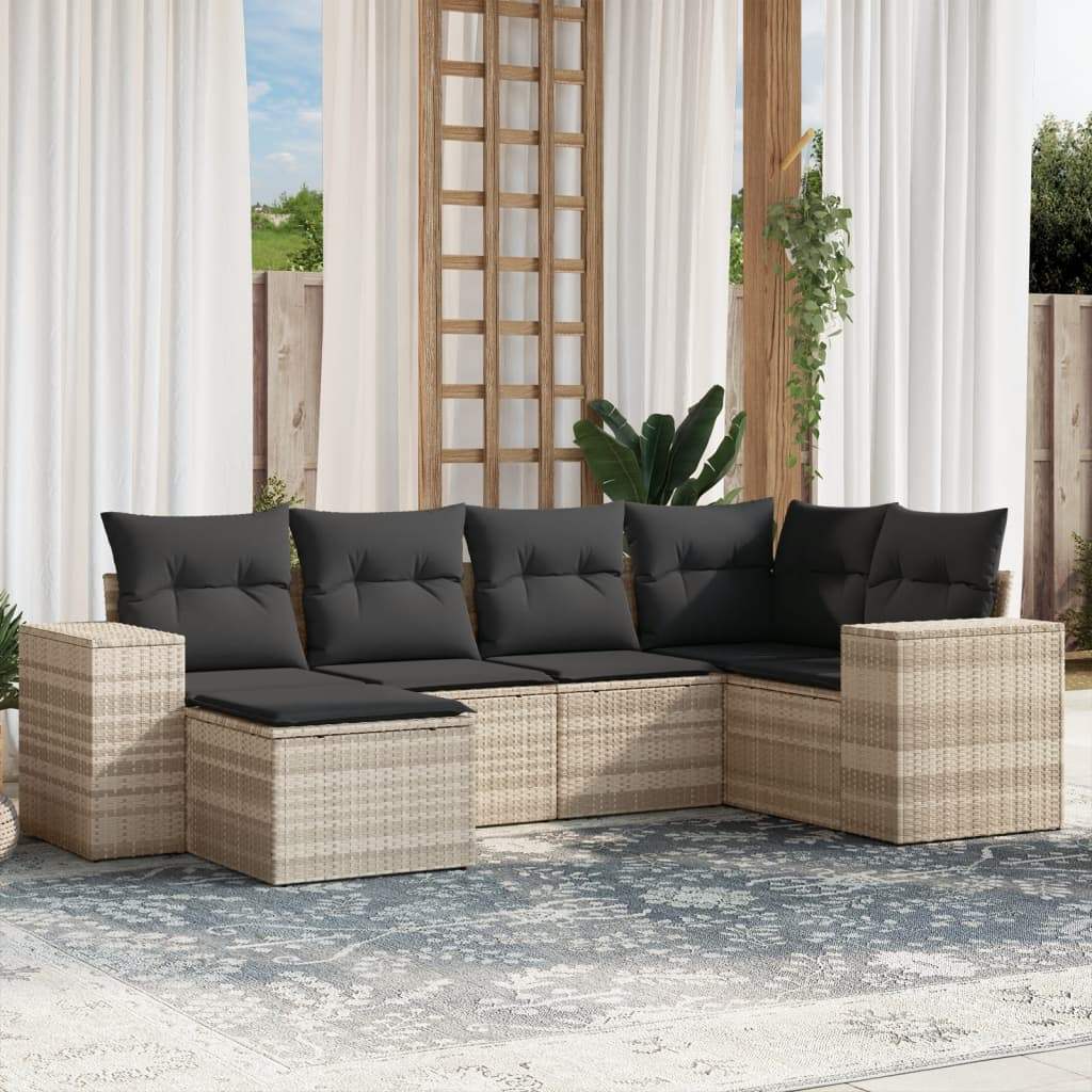 Set Divano da Giardino 6pz con Cuscini Grigio Chiaro Polyrattan - homemem39