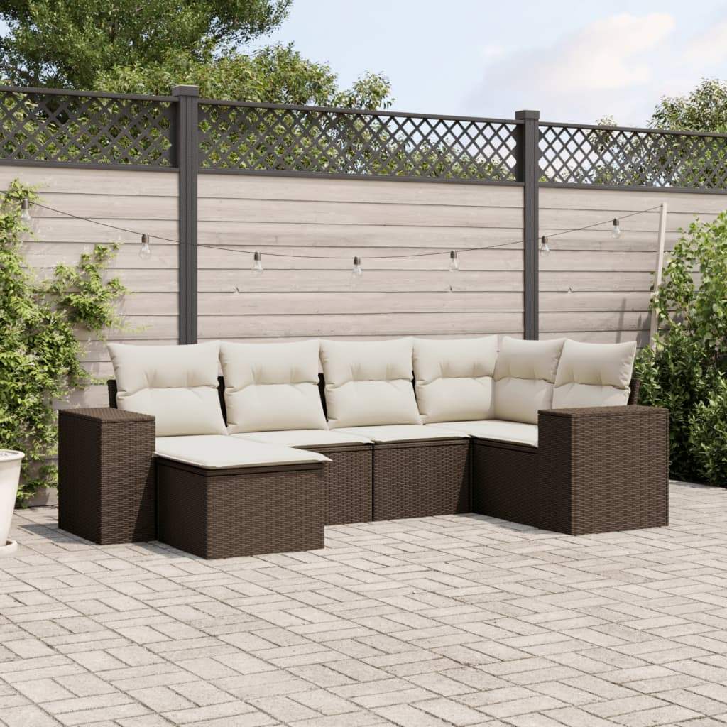 Set Divano da Giardino 6 pz con Cuscini Marrone in Polyrattan - homemem39