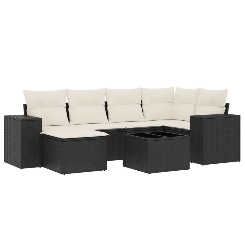 Set Divani da Giardino con Cuscini 7pz Nero Polyrattan