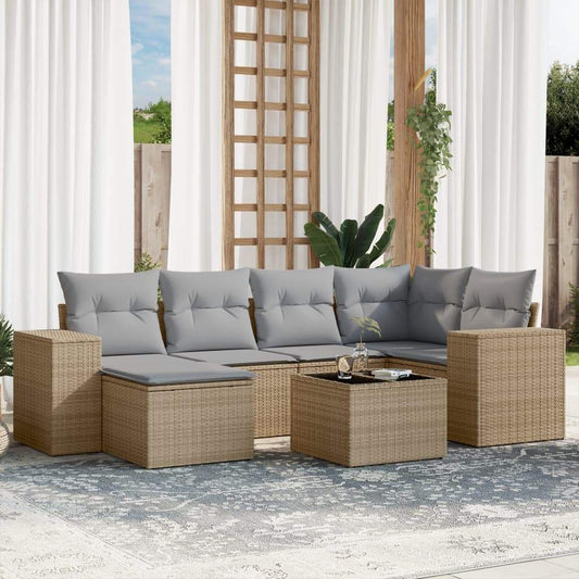 Set Divani da Giardino 7 pz con Cuscini Beige in Polyrattan - homemem39