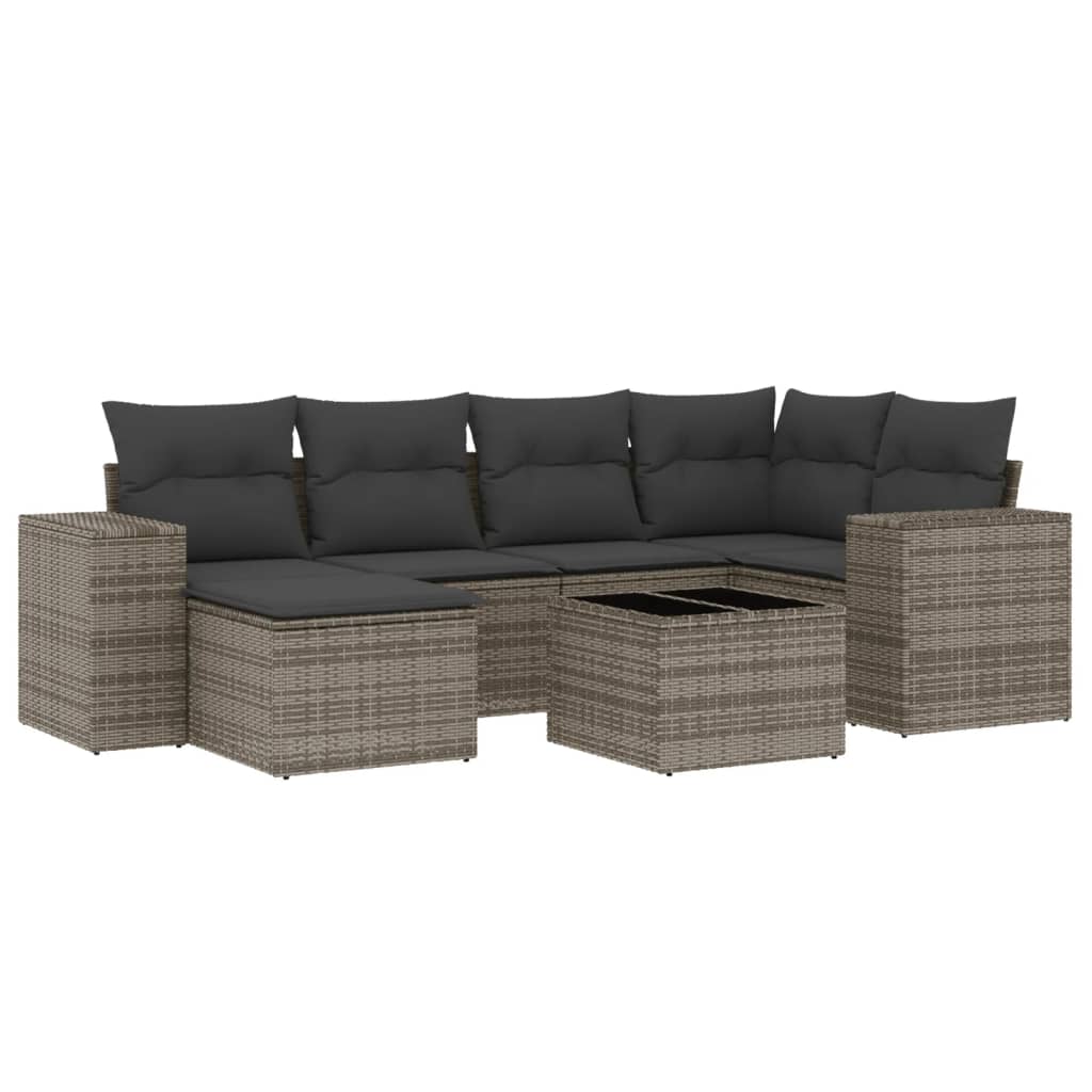 Set Divani da Giardino 7 pz con Cuscini Grigio in Polyrattan