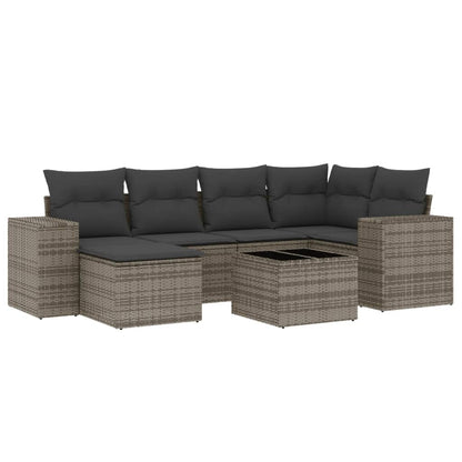 Set Divani da Giardino 7 pz con Cuscini Grigio in Polyrattan