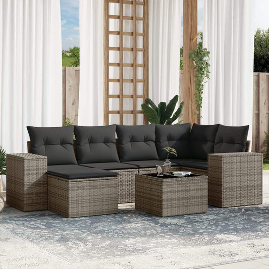 Set Divani da Giardino 7 pz con Cuscini Grigio in Polyrattan - homemem39
