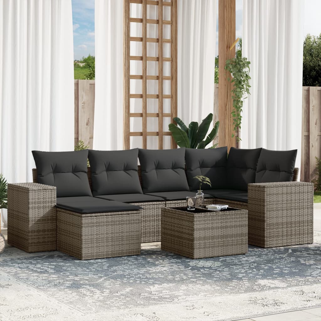 Set Divani da Giardino 7 pz con Cuscini Grigio in Polyrattan