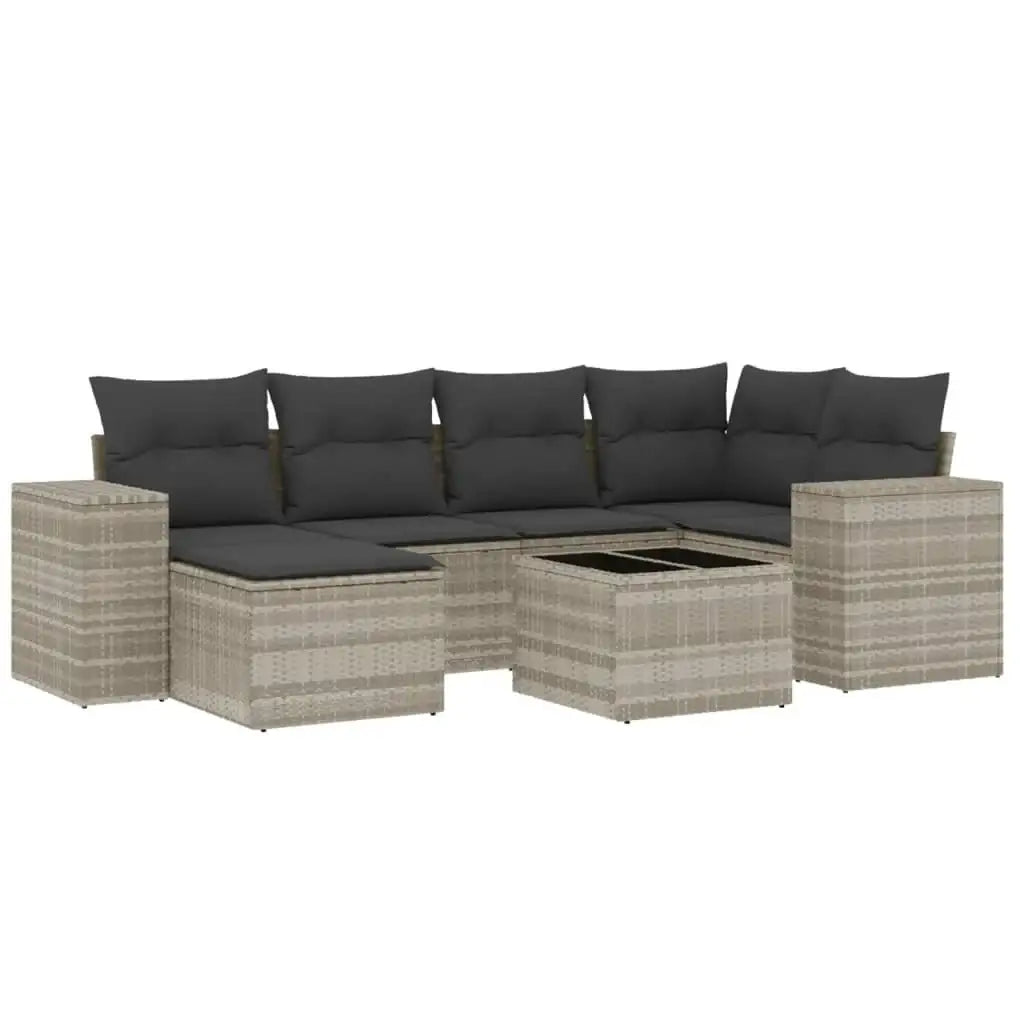 Set Divani da Giardino 7pz con Cuscini Grigio Chiaro Polyrattan - homemem39
