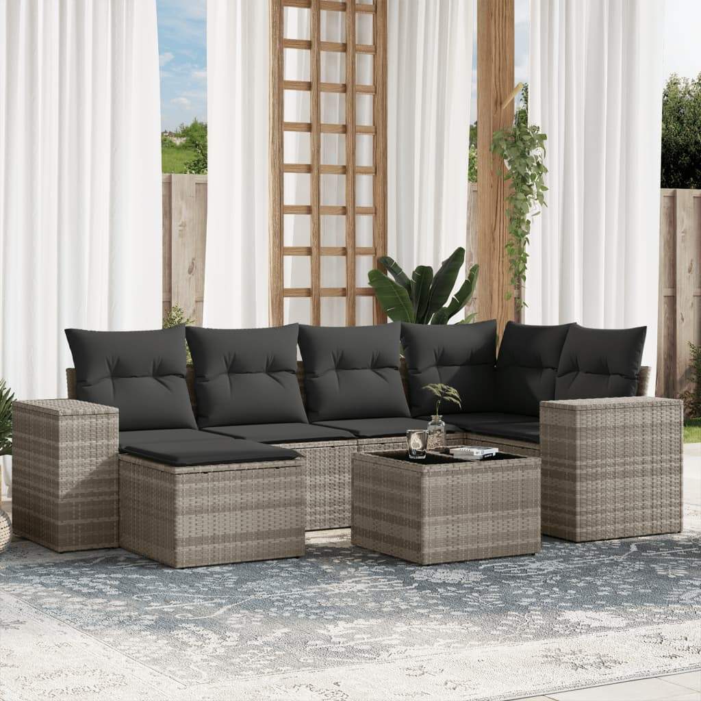 Set Divani da Giardino 7pz con Cuscini Grigio Chiaro Polyrattan - homemem39
