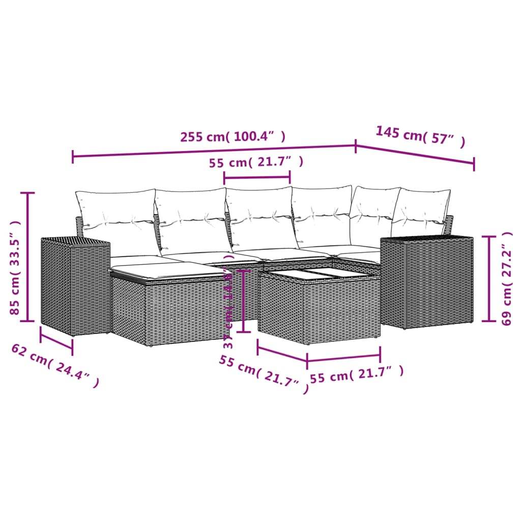 Set Divani da Giardino 7 pz con Cuscini Marrone in Polyrattan - homemem39