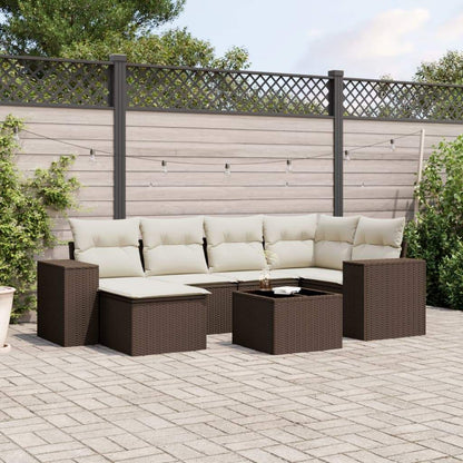 Set Divani da Giardino 7 pz con Cuscini Marrone in Polyrattan - homemem39