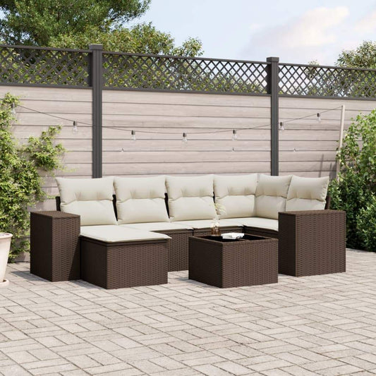 Set Divani da Giardino 7 pz con Cuscini Marrone in Polyrattan - homemem39