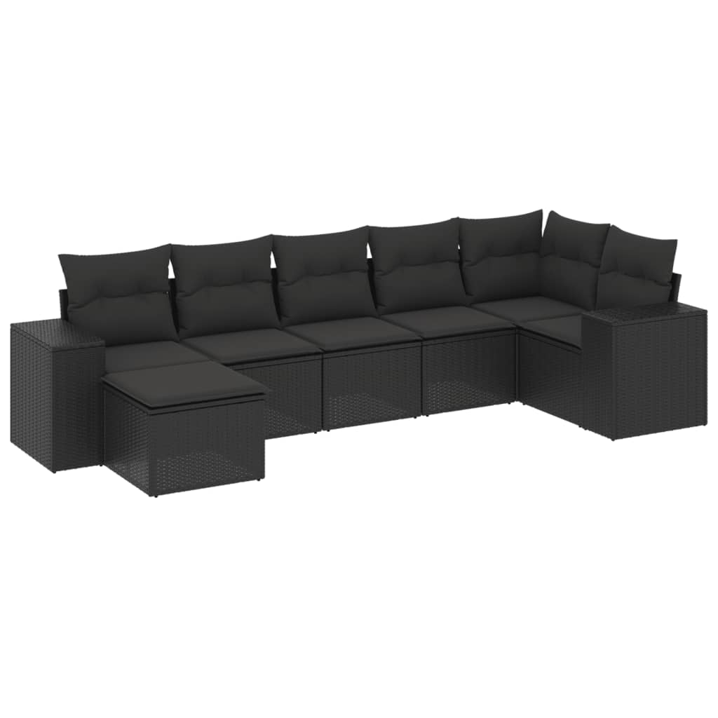 Set Divani da Giardino con Cuscini 7pz Nero Polyrattan | homemem39