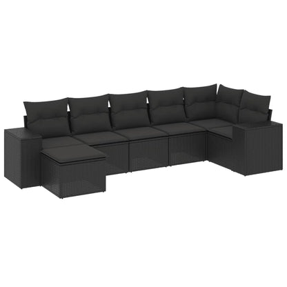 Set Divani da Giardino con Cuscini 7pz Nero Polyrattan