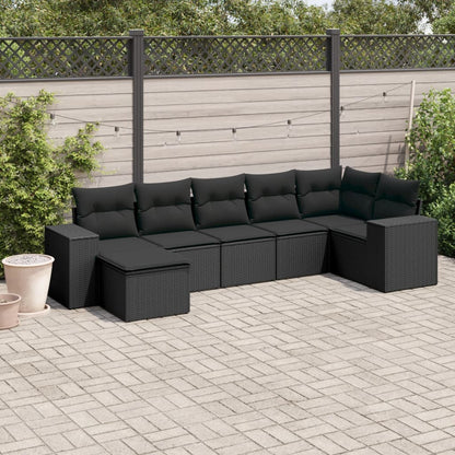 Set Divani da Giardino con Cuscini 7pz Nero Polyrattan | homemem39