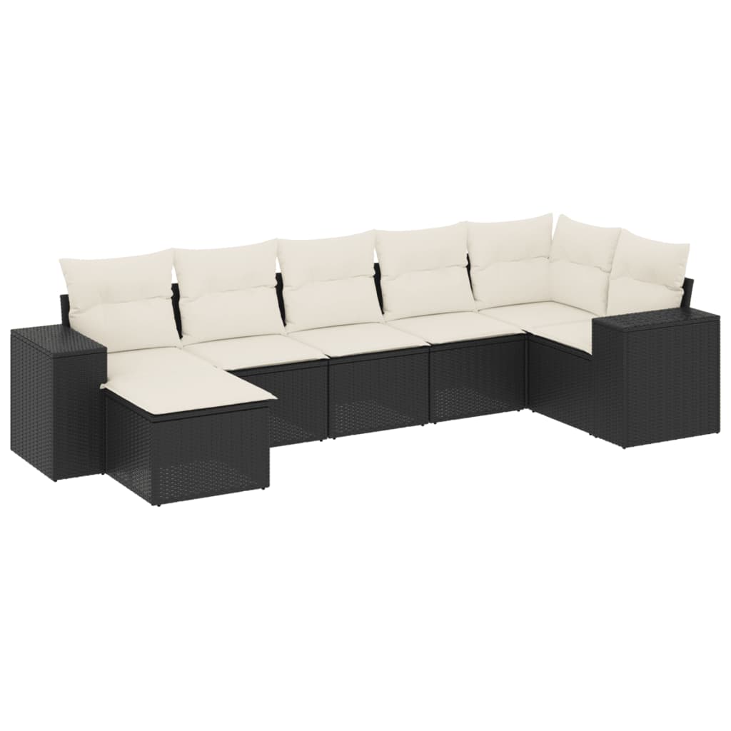 Set Divani da Giardino con Cuscini 7pz Nero Polyrattan