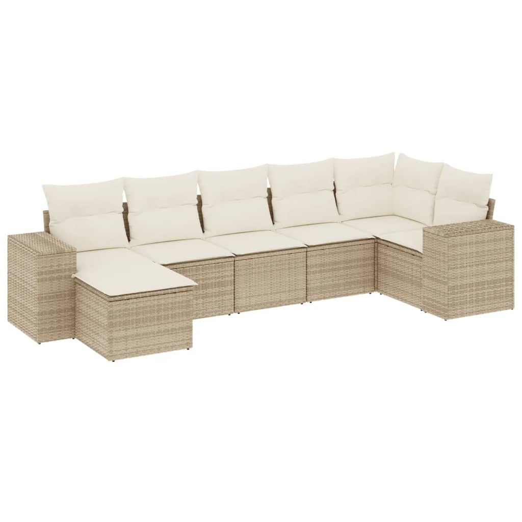 Set Divani da Giardino 7 pz con Cuscini Beige in Polyrattan