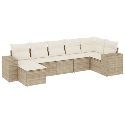 Set Divani da Giardino 7 pz con Cuscini Beige in Polyrattan