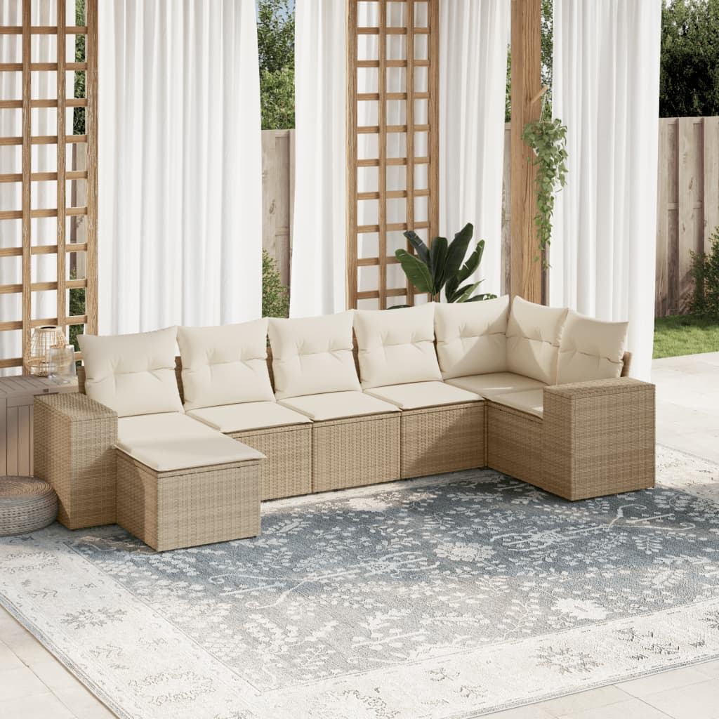 Set Divani da Giardino 7 pz con Cuscini Beige in Polyrattan | homemem39
