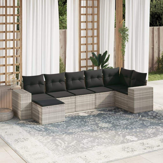 Set Divani da Giardino 7pz con Cuscini Grigio Chiaro Polyrattan - homemem39
