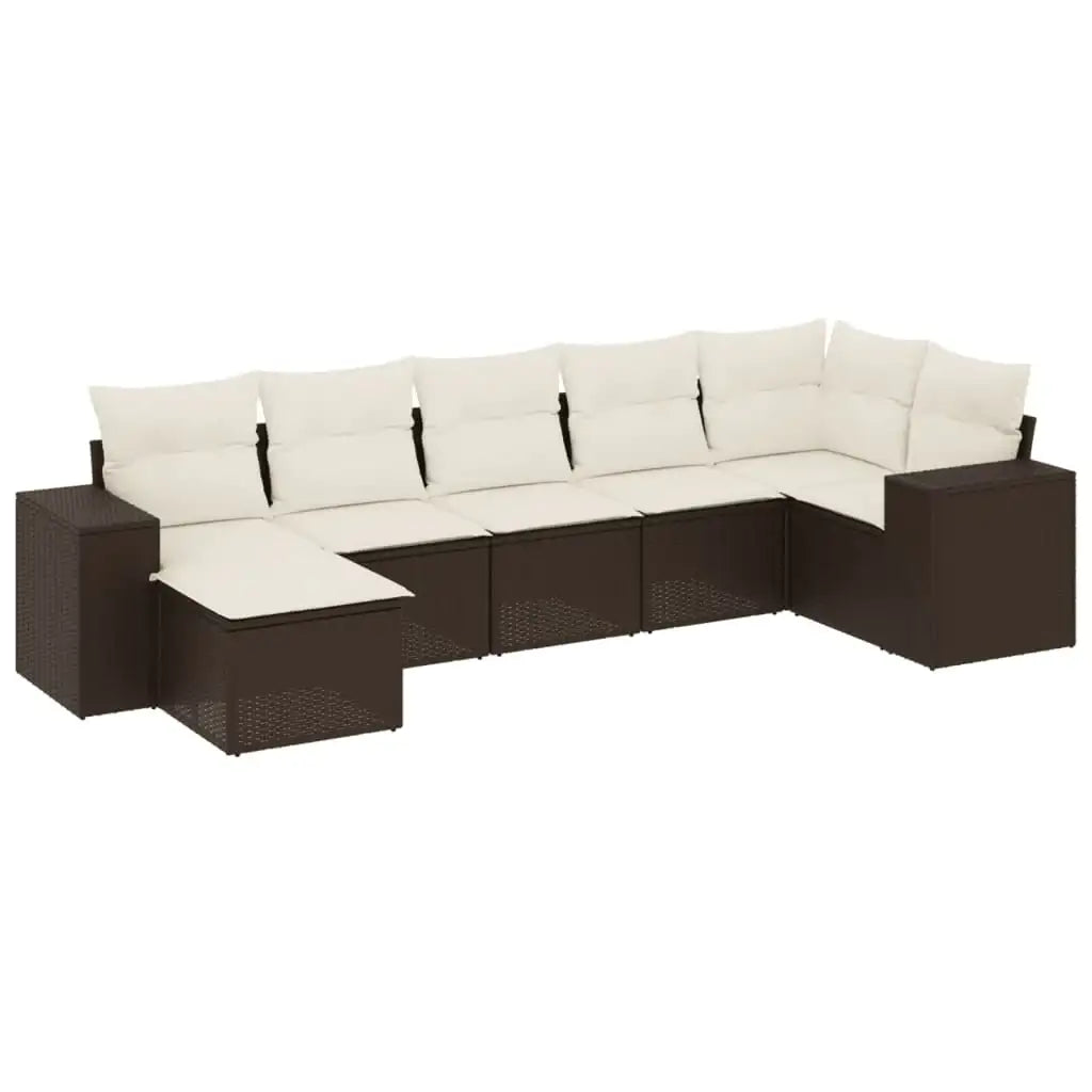 Set Divani da Giardino 7 pz con Cuscini Marrone in Polyrattan - homemem39