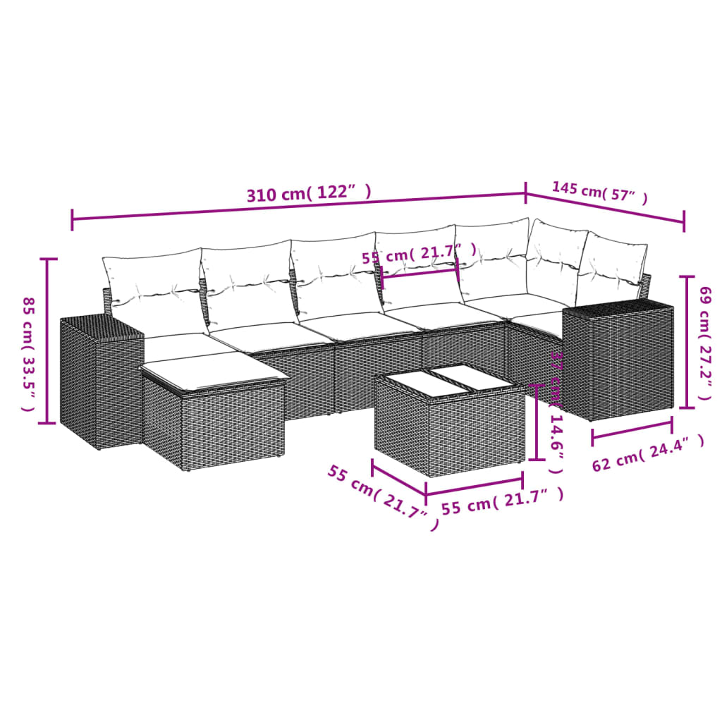 Set Divani da Giardino con Cuscini 8 pz Nero in Polyrattan | homemem39