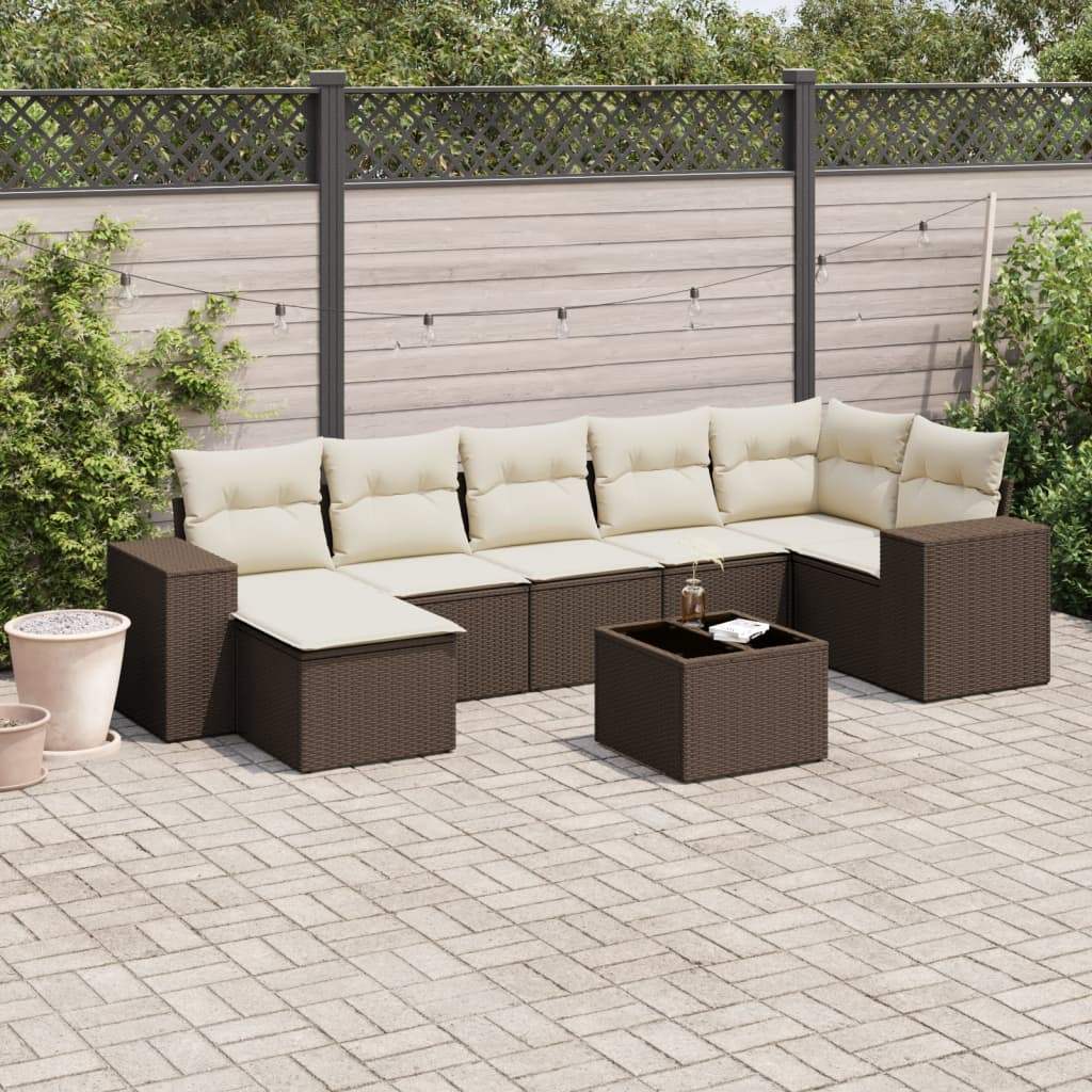 Set Divani da Giardino 8 pz con Cuscini Marrone in Polyrattan - homemem39