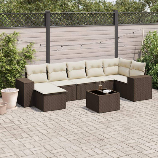 Set Divani da Giardino 8 pz con Cuscini Marrone in Polyrattan - homemem39