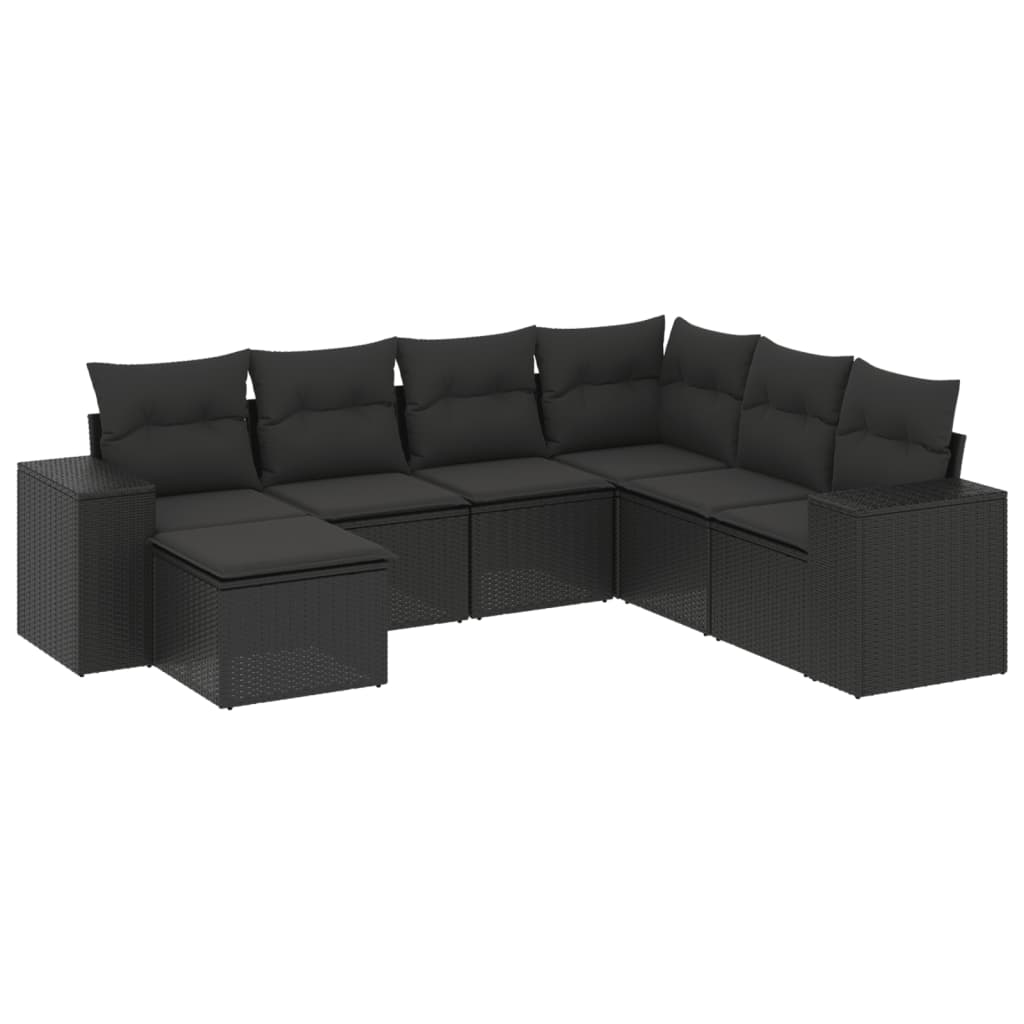 Set Divani da Giardino con Cuscini 7pz Nero Polyrattan