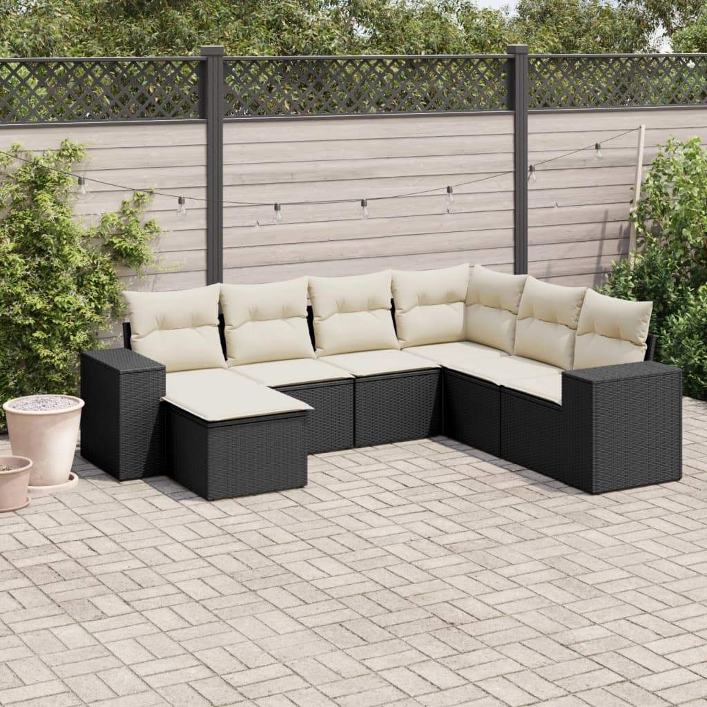 Set Divani da Giardino con Cuscini 7pz Nero Polyrattan - homemem39