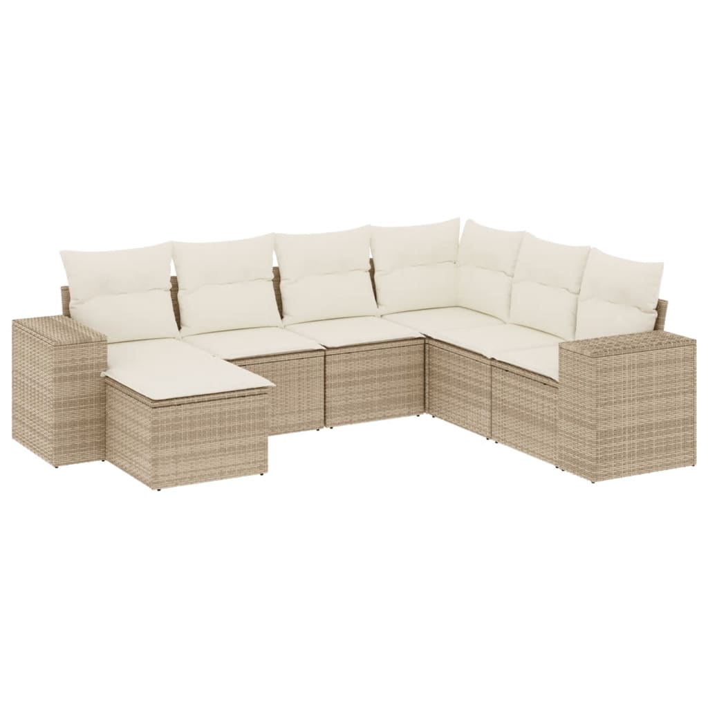 Set Divani da Giardino 7 pz con Cuscini Beige in Polyrattan | homemem39
