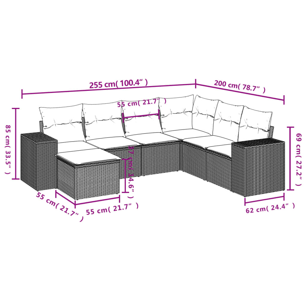 Set Divani da Giardino 7 pz con Cuscini Beige in Polyrattan | homemem39