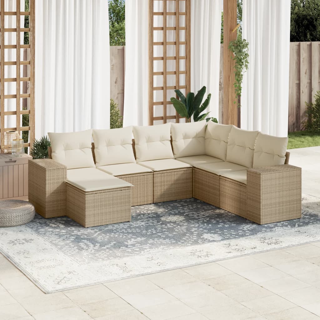 Set Divani da Giardino 7 pz con Cuscini Beige in Polyrattan | homemem39
