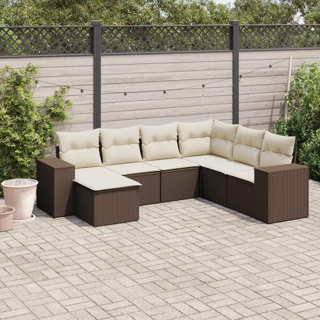 Set Divani da Giardino 7 pz con Cuscini Marrone in Polyrattan - homemem39