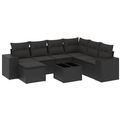 Set Divani da Giardino con Cuscini 8 pz Nero in Polyrattan