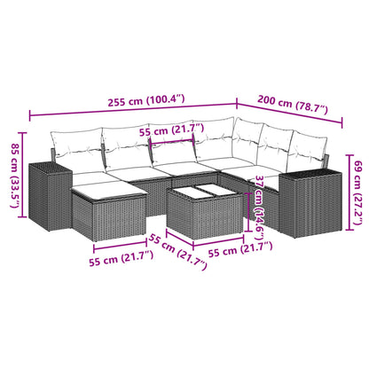 Set Divani da Giardino con Cuscini 8 pz Nero in Polyrattan