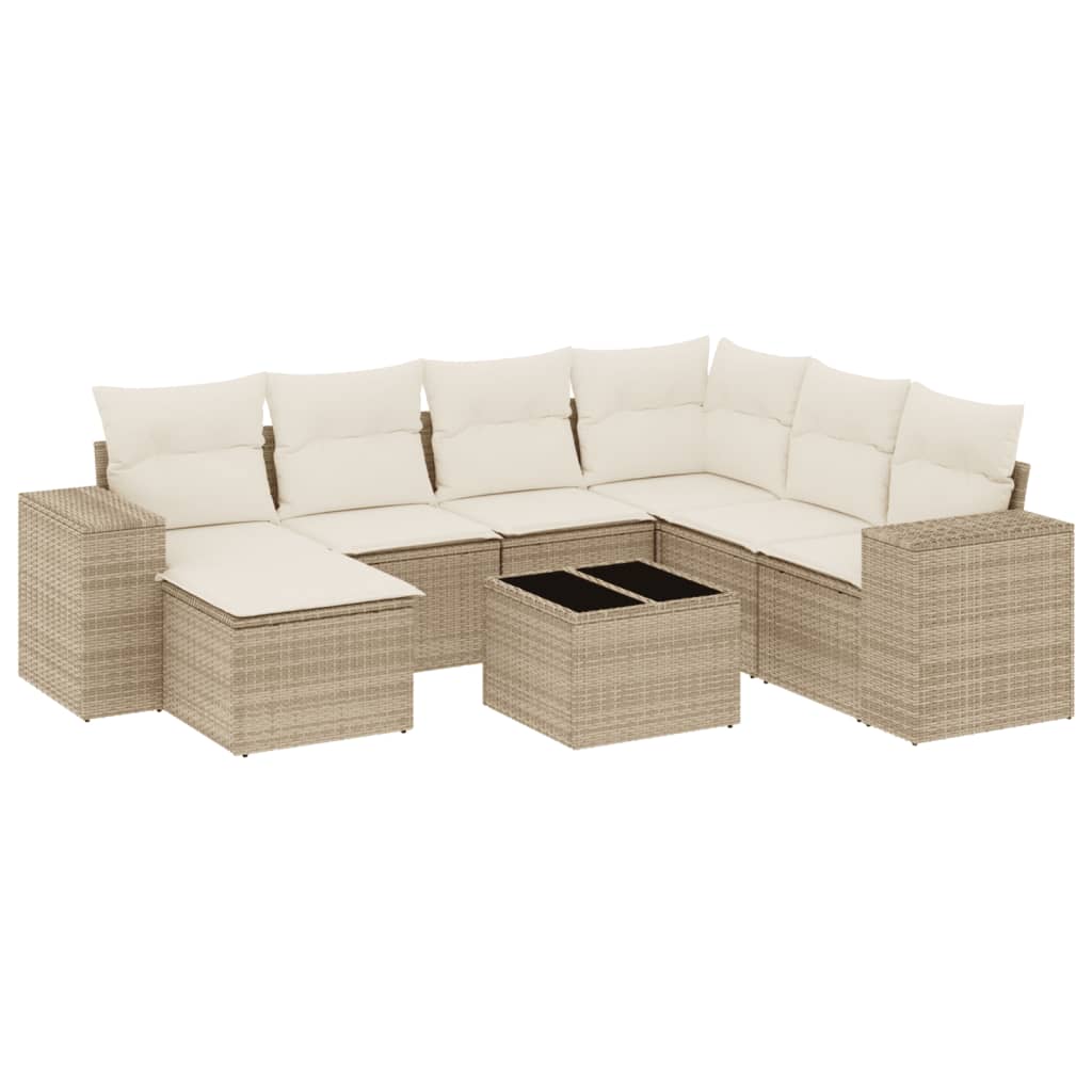 Set Divano da Giardino 8 pz con Cuscini Beige in Polyrattan | homemem39