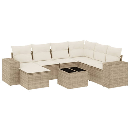Set Divano da Giardino 8 pz con Cuscini Beige in Polyrattan | homemem39