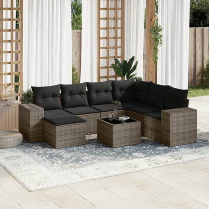 Set Divano da Giardino 8 pz con Cuscini Grigio in Polyrattan