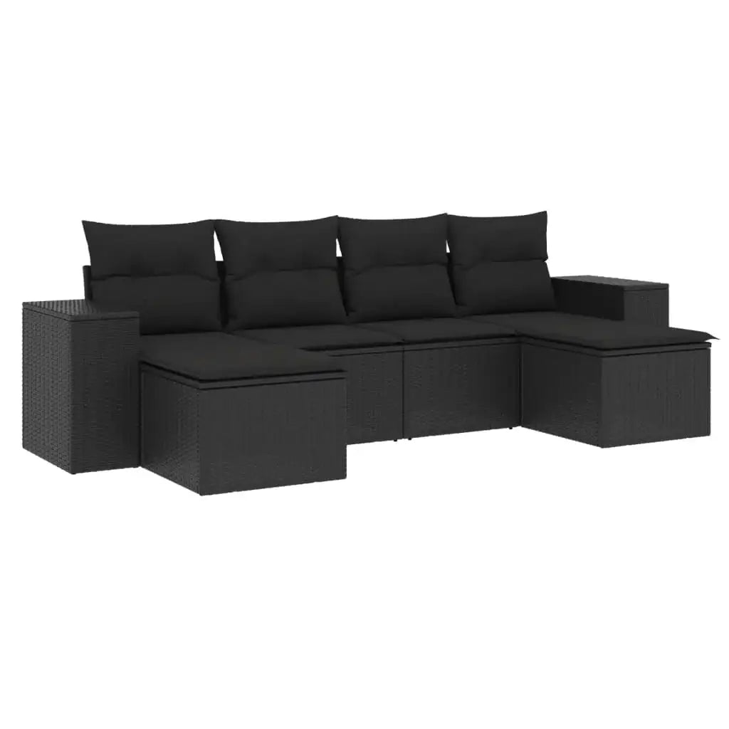 Set Divano da Giardino 6 pz con Cuscini Nero in Polyrattan - homemem39