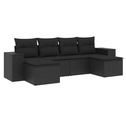Set Divano da Giardino 6 pz con Cuscini Nero in Polyrattan - homemem39
