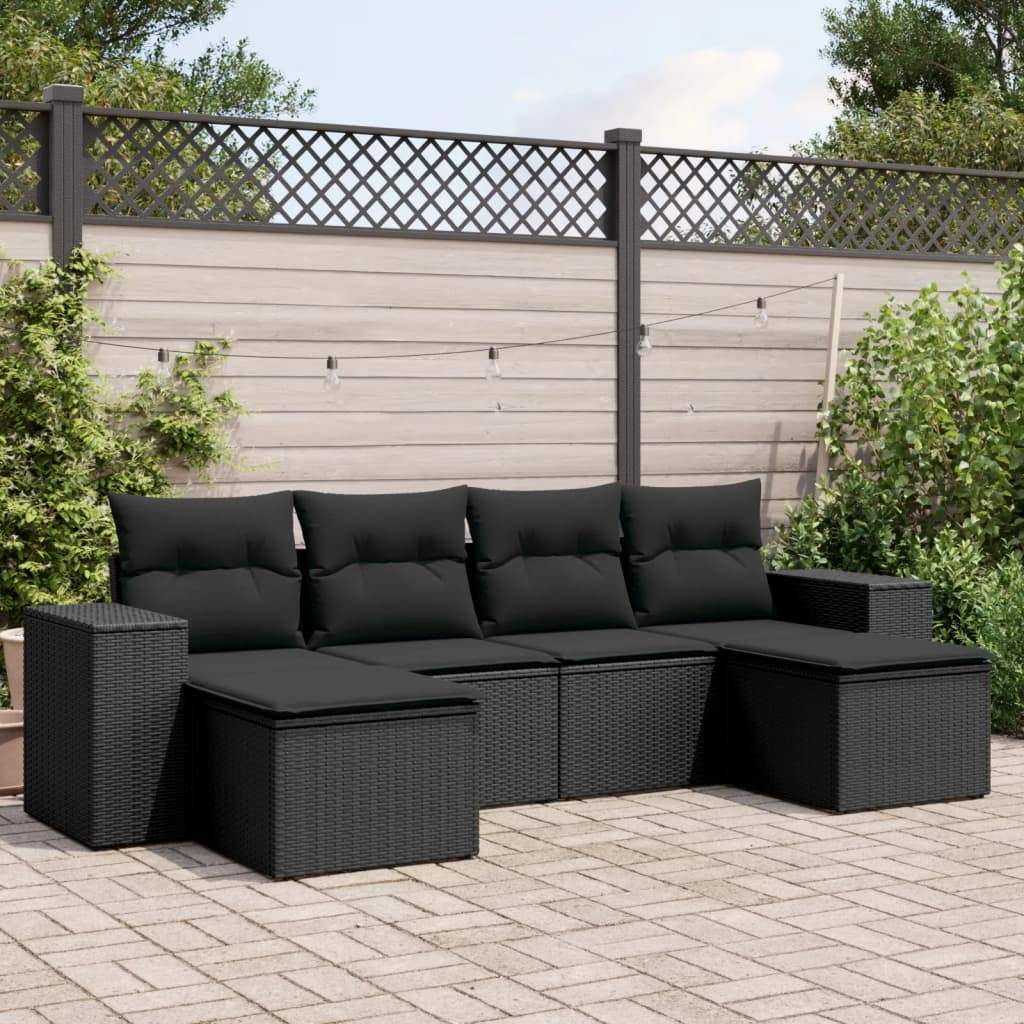 Set Divano da Giardino 6 pz con Cuscini Nero in Polyrattan - homemem39