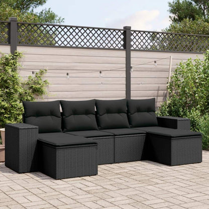 Set Divano da Giardino 6 pz con Cuscini Nero in Polyrattan - homemem39
