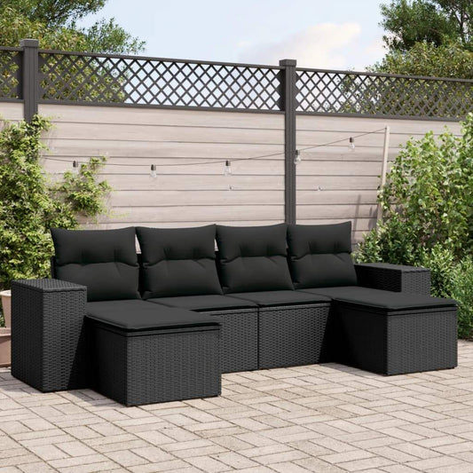 Set Divano da Giardino 6 pz con Cuscini Nero in Polyrattan - homemem39