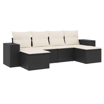Set Divano da Giardino 6 pz con Cuscini Nero in Polyrattan - homemem39